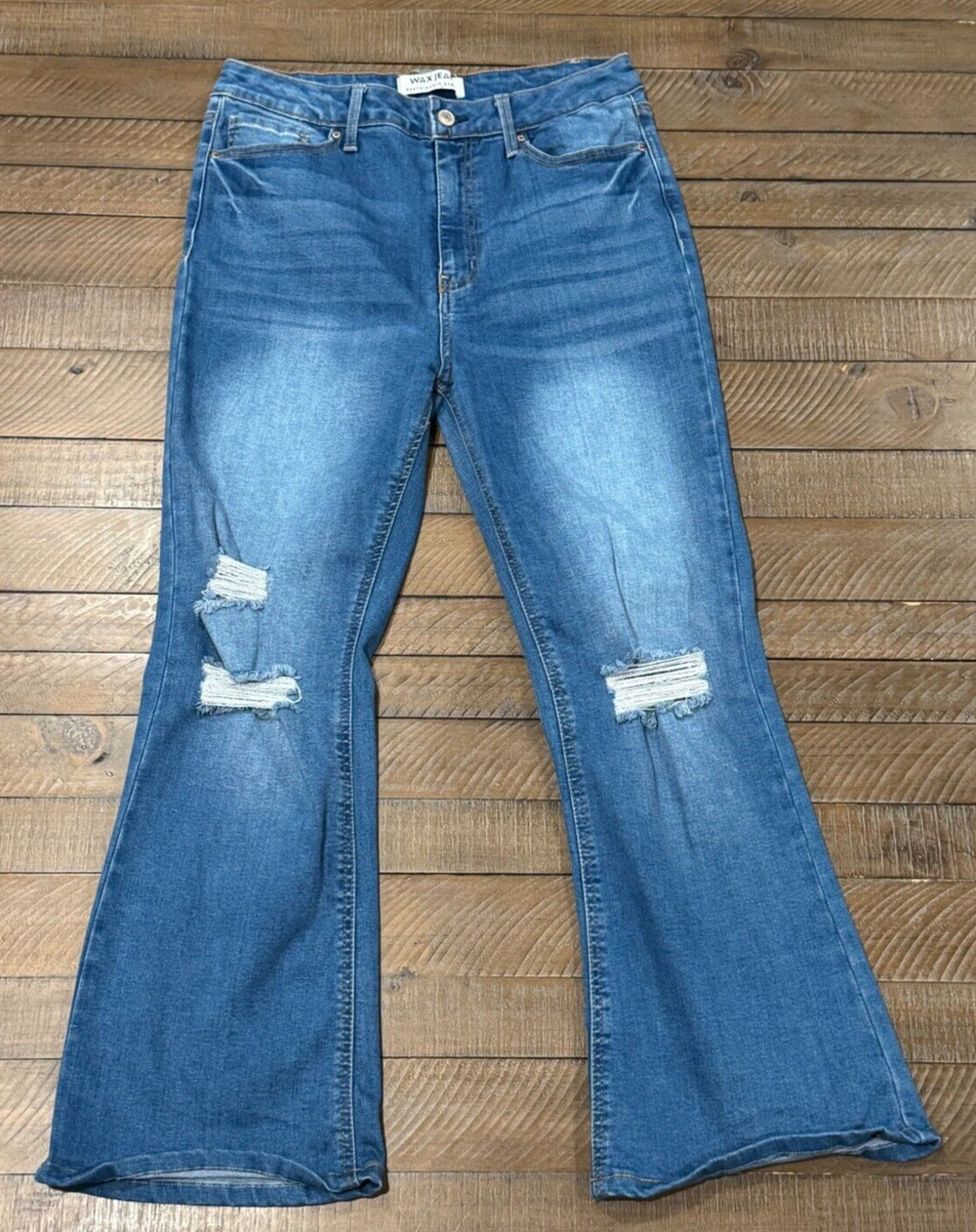 WAX JEAN Destructed Flare Jeans in Sustainable Denim - Size 13/31